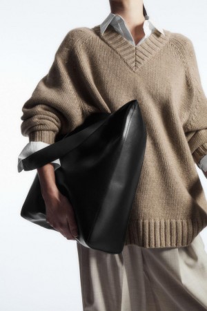 COS Slouchy Shoulder - Bőr Táska Női Fekete | YKC-042971