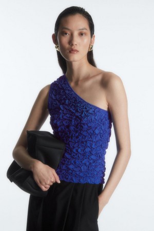 COS Smocked One-shoulder Trikó Női Világos Kék | JNW-231609