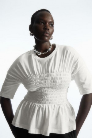 COS Smocked-bodice Póló Női Fehér | PDC-152406