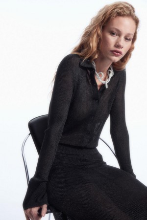 COS Sparkly Bordázott-knit Ing Női Fekete | OSV-187605