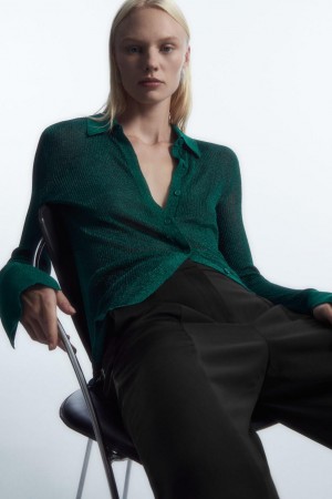 COS Sparkly Bordázott-knit Ing Női Sötétzöld | DKO-652190