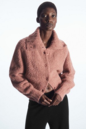 COS Spread-collar Textured Alpaca Kardigán Női Rózsaszín | ZRB-627183