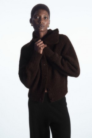 COS Spread-collar Textured Alpaca Kardigán Női Sötétbarna | PCI-376051
