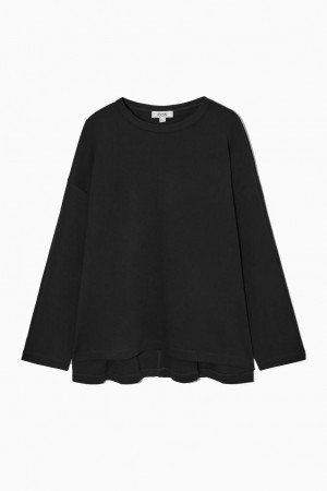COS Stepped-hem Long-sleeved Felső Női Fekete | PMW-102638