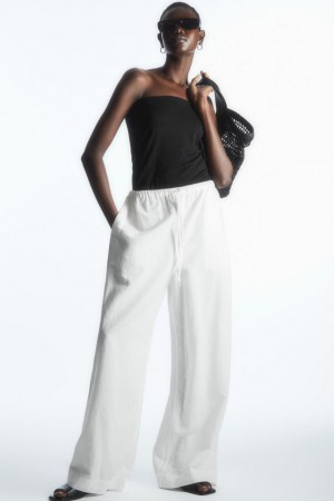 COS Széles Cipő-leg Linen Drawstring Nadrág Női Fehér | BDC-694715