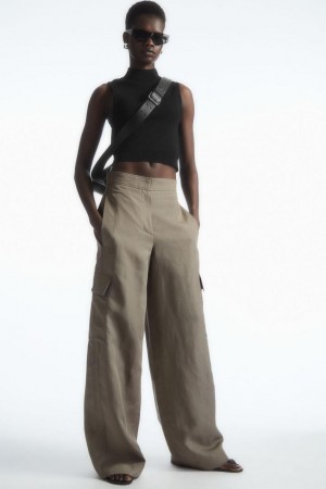 COS Széles Cipő-leg Linen-blend Cargo Nadrág Női Szürke | CUB-519308