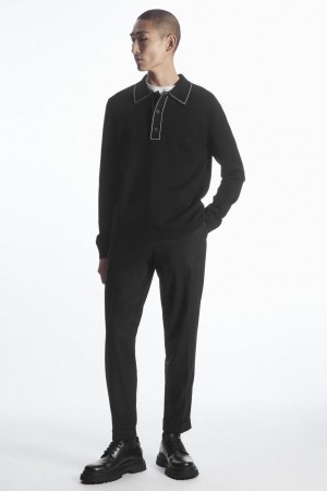 COS Tapered Gyapjú Nadrág Férfi Fekete | KIN-593274