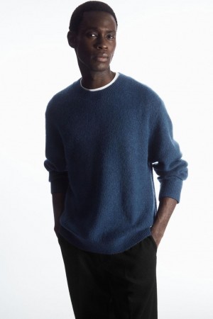 COS Textured Gyapjú-blend Jumpers Férfi Sötétkék | TAG-479216