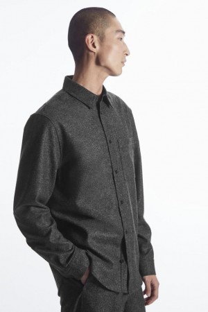 COS Textured Gyapjú-jacquard Ing Férfi Szürke Fehér | FKA-260345