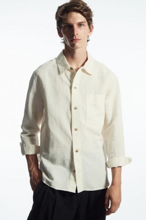 COS Textured Linen-blend Ing Férfi Fehér | FPM-034297