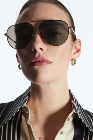 COS The Aviator Metal Napszemüvegek Női Arany Fekete | HVP-840135
