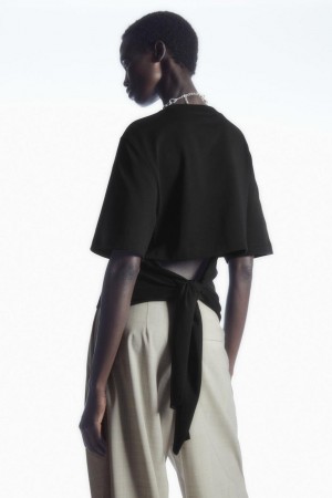 COS The Bow Back Póló Női Fekete | JRA-981376