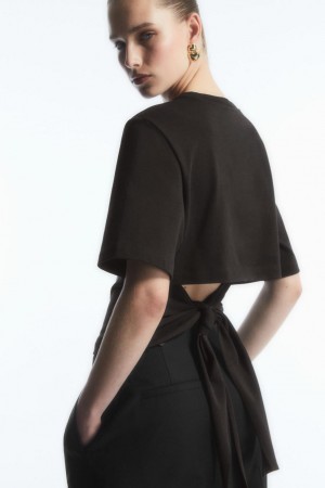 COS The Bow Back Póló Női Sötétbarna | NOU-468195