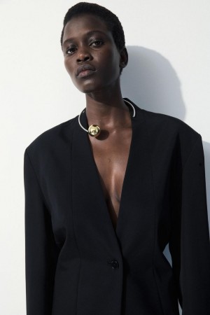 COS The Draped-waist Blézer Női Fekete | POB-791302