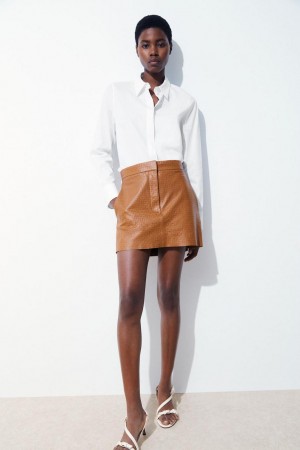 COS The Embossed-leather Mini Szoknya Női Barna | GQF-872903