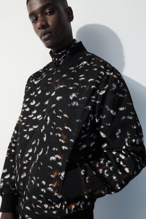 COS The Feather-print Bomber Kabát Férfi Fekete | HPO-175063
