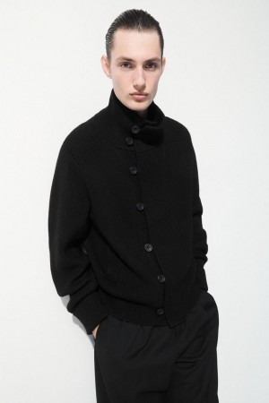 COS The Funnel-neck Kötött Gyapjú Kabát Férfi Fekete | MOD-913524