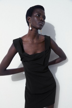 COS The Off-the-shoulder Pencil Ruha Női Fekete | EBY-679103