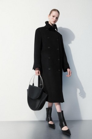 COS The Recycled-cashmere Trench Kabát Női Fekete | LHV-958016