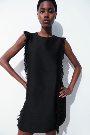 COS The Ruffled Shift Ruha Női Fekete | CEN-956814