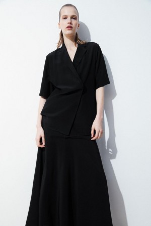 COS The Silk Blazer Ing Női Fekete | FIK-251406