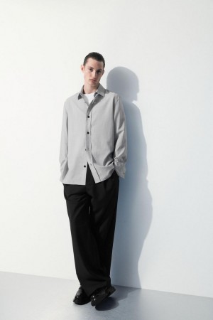 COS The Tailored Gyapjú Ing Férfi Fekete Fehér | OFX-857412