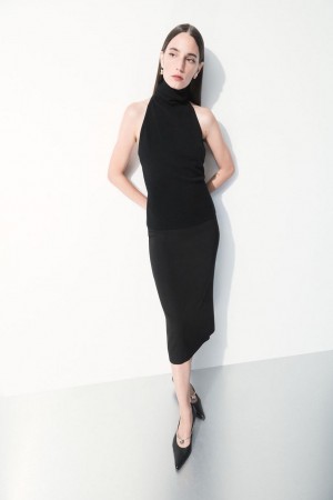 COS The Tailored Silk-blend Midi Szoknya Női Fekete | TVU-839602