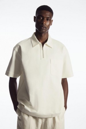 COS Twill Half-zip Pólóing Férfi Fehér | AUT-846502