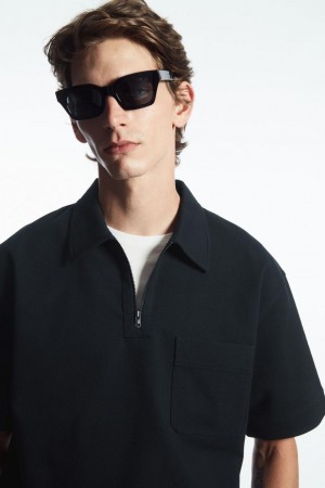 COS Twill Half-zip Pólóing Férfi Sötétkék | FQZ-127496