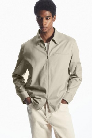 COS Twill Zip-up Ing Férfi Szürke | CNG-165208
