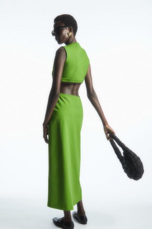 COS Ujjatlan Cutout Maxi Ruha Női Zöld | DUA-679123