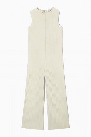 COS Ujjatlan Redőzött Széles Cipő-leg Jumpsuit Női Krém | POM-604832