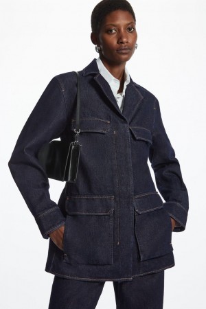 COS Utility-style Denim Kabát Női Sötétkék | DLS-706214
