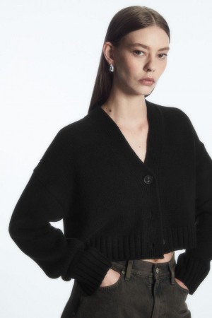 COS Vaskos Cropped Cashmere-blend Kardigán Női Fekete | YXQ-346715