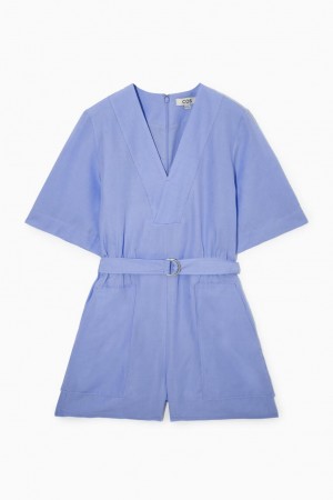 COS V-neck Belted Játszóruhák Női Világos Kék | FTQ-043796