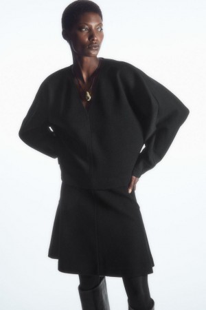 COS V-neck Boiled-wool Jumpers Női Fekete | LMQ-523167