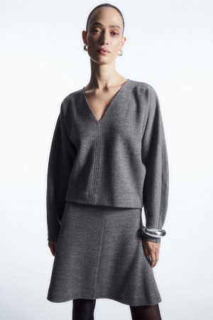 COS V-neck Boiled-wool Jumpers Női Szürke | PSJ-261748