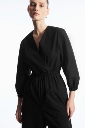 COS V-neck Culotte Jumpsuit Női Fekete | CME-713248