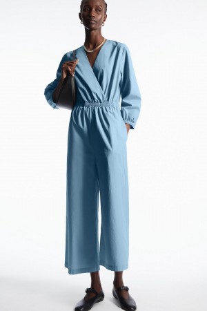 COS V-neck Culotte Jumpsuit Női Világos Kék | TEX-798460