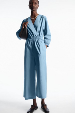 COS V-neck Culotte Jumpsuit Női Világos Kék | ULR-386421