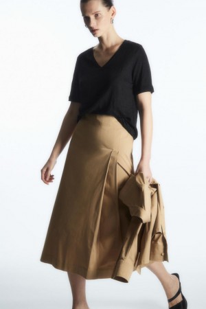 COS V-neck Linen Póló Női Fekete | RHL-137624