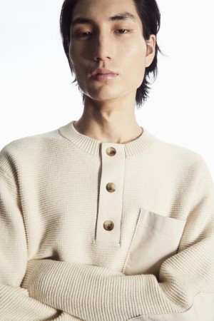 COS Waffle-knit Henley Jumpers Férfi Krém | SGI-094173