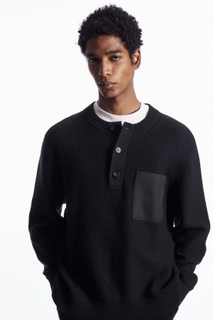 COS Waffle-knit Henley Jumpers Férfi Sötétkék | EGY-578932