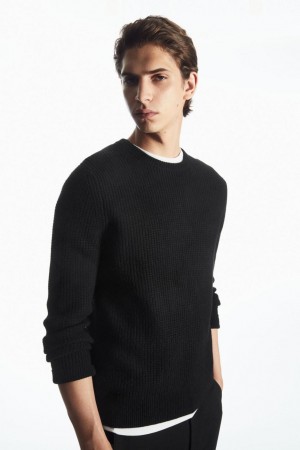 COS Waffle-knit Pure Cashmere Jumpers Férfi Fekete | ZBR-856290