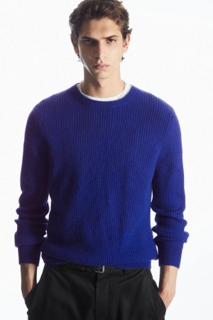 COS Waffle-knit Pure Cashmere Jumpers Férfi Világos Kék | UAB-517346