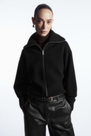 COS Waisted Kötött Gyapjú Bomber Kabát Női Fekete | CMT-034658
