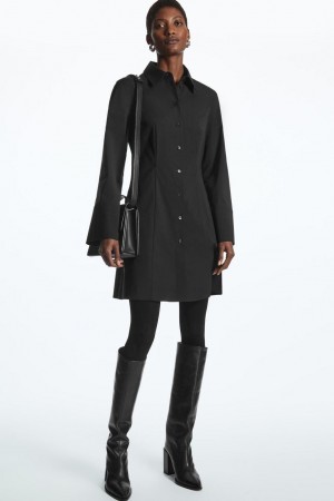 COS Waisted Midi Shirt Ruha Női Fekete | GUD-310426