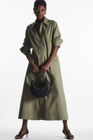 COS Waisted Midi Shirt Ruha Női Khaki Zöld | ZDX-672395
