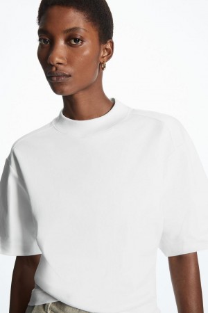COS Waisted Mock-neck Póló Női Fehér | PIQ-985634