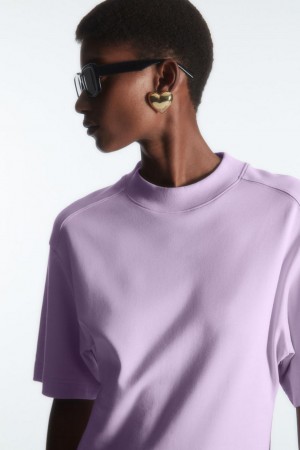 COS Waisted Mock-neck Póló Női Világos Lila | ZSJ-045716
